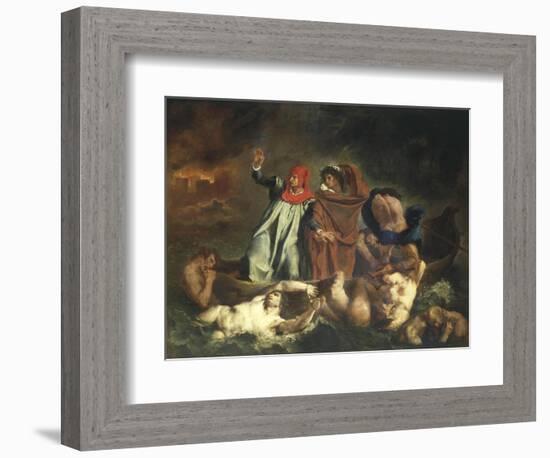 Dante's Boat or Dante and Virgil Ferried by Plegias to Hell from Divine Comedy C.1822-Eugene Delacroix-Framed Giclee Print