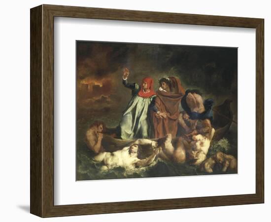 Dante's Boat or Dante and Virgil Ferried by Plegias to Hell from Divine Comedy C.1822-Eugene Delacroix-Framed Giclee Print