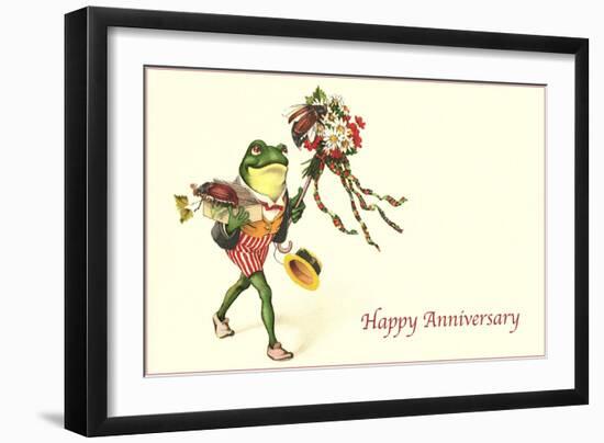 Dapper Frog with Bouquet, Happy Anniversary-null-Framed Premium Giclee Print