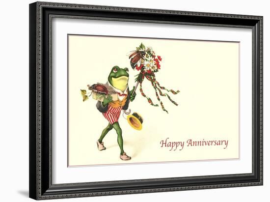 Dapper Frog with Bouquet, Happy Anniversary-null-Framed Premium Giclee Print