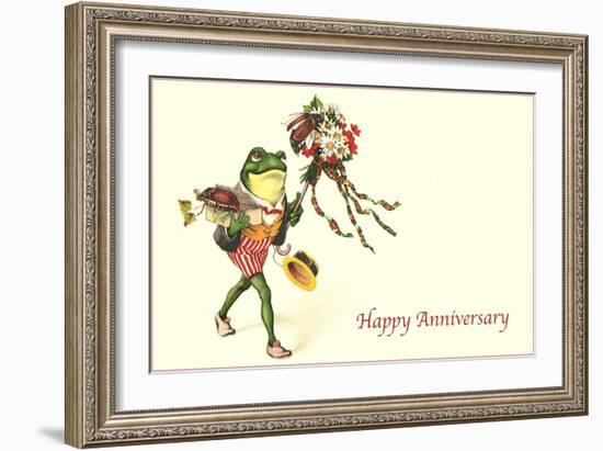 Dapper Frog with Bouquet, Happy Anniversary-null-Framed Art Print