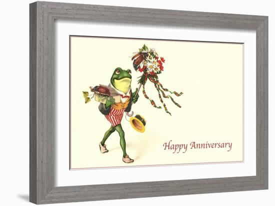 Dapper Frog with Bouquet, Happy Anniversary-null-Framed Art Print