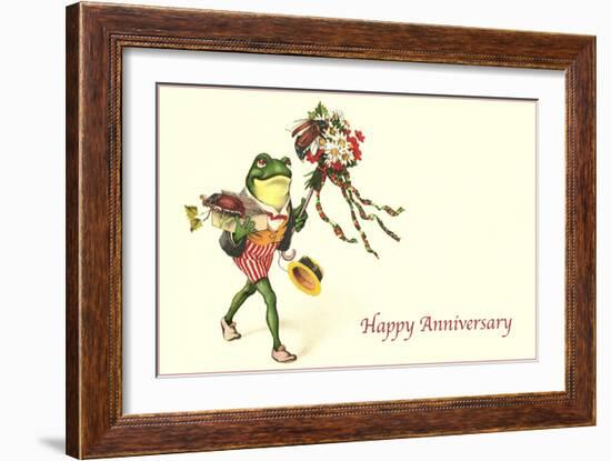 Dapper Frog with Bouquet, Happy Anniversary-null-Framed Art Print