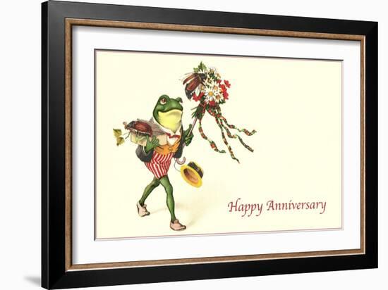 Dapper Frog with Bouquet, Happy Anniversary-null-Framed Art Print