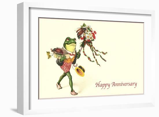 Dapper Frog with Bouquet, Happy Anniversary-null-Framed Art Print