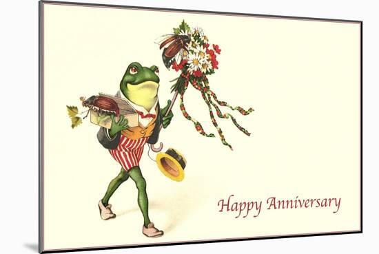 Dapper Frog with Bouquet, Happy Anniversary-null-Mounted Art Print