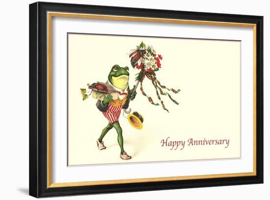 Dapper Frog with Bouquet, Happy Anniversary-null-Framed Art Print