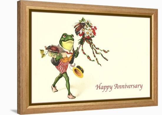 Dapper Frog with Bouquet, Happy Anniversary-null-Framed Stretched Canvas