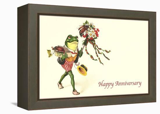 Dapper Frog with Bouquet, Happy Anniversary-null-Framed Stretched Canvas