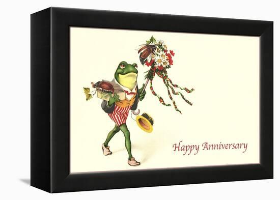 Dapper Frog with Bouquet, Happy Anniversary-null-Framed Stretched Canvas