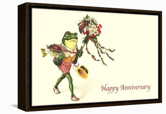 Dapper Frog with Bouquet, Happy Anniversary-null-Framed Stretched Canvas