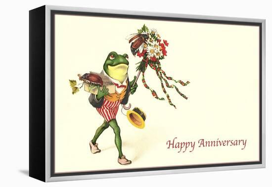 Dapper Frog with Bouquet, Happy Anniversary-null-Framed Stretched Canvas