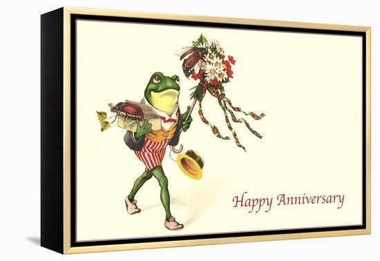 Dapper Frog with Bouquet, Happy Anniversary-null-Framed Stretched Canvas