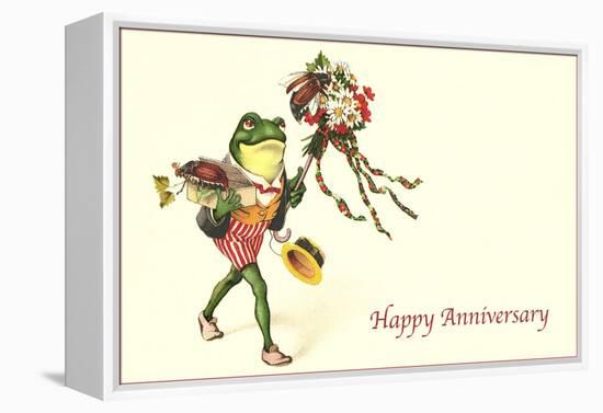 Dapper Frog with Bouquet, Happy Anniversary-null-Framed Stretched Canvas