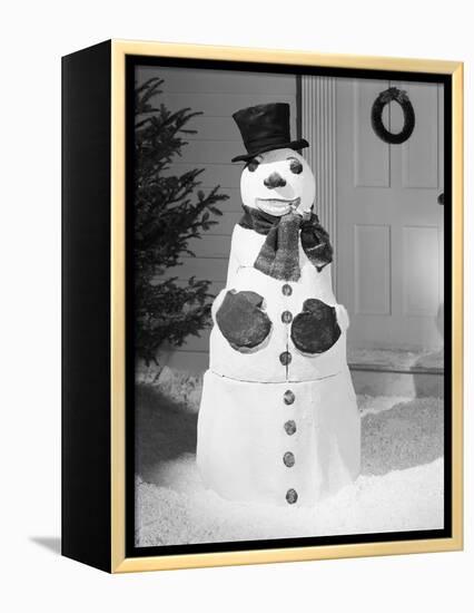 Dapper Snowman Outside a House-Bettmann-Framed Premier Image Canvas