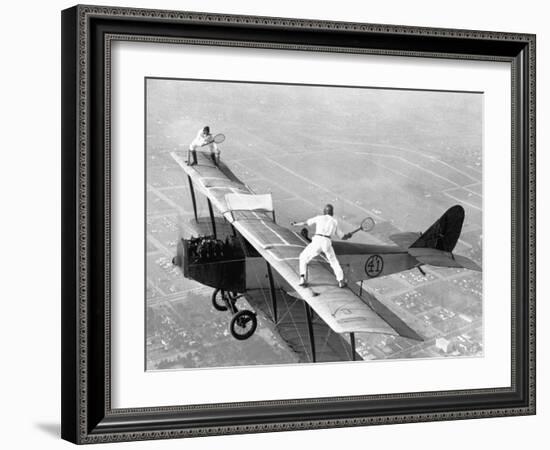 Daredevils Playing Tennis on a Biplane-null-Framed Photographic Print