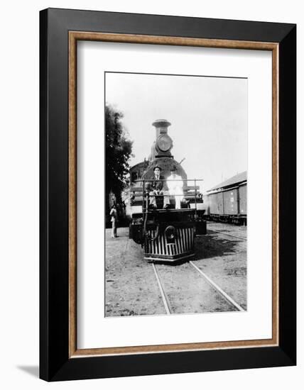 Darius Milhaud and Paul Claudel Seated on a Steam Trip on a Trip While 'En Poste' at the French…-null-Framed Photographic Print