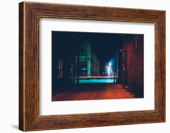 Dark Alley and Light Trails in Hanover, Pennsylvania at Night.-Jon Bilous-Framed Photographic Print