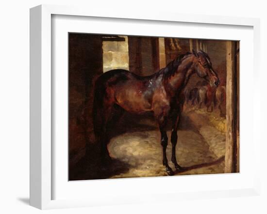 Dark Bay Horse in the Stable-Théodore Géricault-Framed Giclee Print