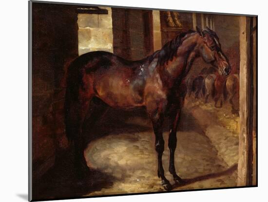 Dark Bay Horse in the Stable-Théodore Géricault-Mounted Giclee Print