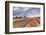 Dark Clouds over Fields of Multicolored Tulips and Windmill, Netherlands-Roberto Moiola-Framed Photographic Print