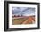 Dark Clouds over Fields of Multicolored Tulips and Windmill, Netherlands-Roberto Moiola-Framed Photographic Print