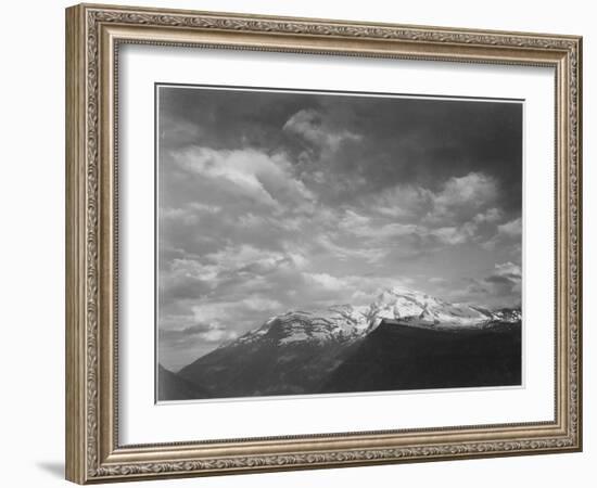 Dark Foreground And Clouds Mountains Highlighted "Heaven's Peak" Glacier NP Montana. 1933-1942-Ansel Adams-Framed Art Print