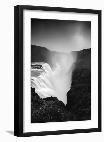 Dark Gullfoss Power & Midnight Magic Iceland Mystery Black White-Vincent James-Framed Photographic Print