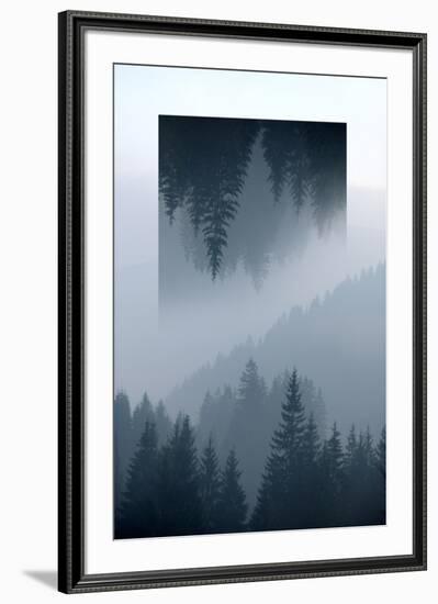 Dark Mountains Forest and Fog - Geometric Reflections Effect-byrdyak-Framed Photographic Print