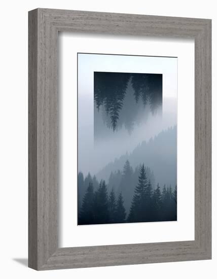 Dark Mountains Forest and Fog - Geometric Reflections Effect-byrdyak-Framed Photographic Print