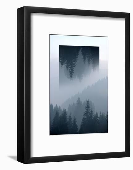Dark Mountains Forest and Fog - Geometric Reflections Effect-byrdyak-Framed Photographic Print