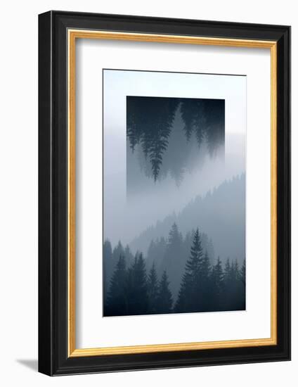 Dark Mountains Forest and Fog - Geometric Reflections Effect-byrdyak-Framed Photographic Print