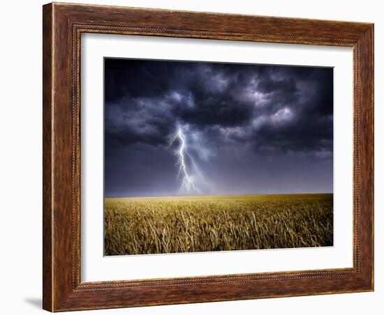 Dark Stormy Clouds over a Field-ongap-Framed Art Print
