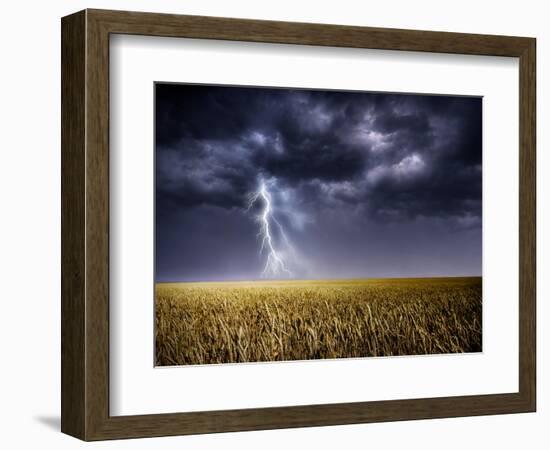 Dark Stormy Clouds over a Field-ongap-Framed Art Print