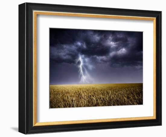 Dark Stormy Clouds over a Field-ongap-Framed Art Print