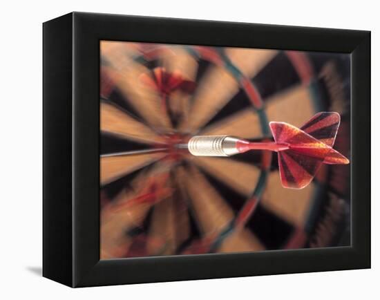 Dart in Bull's Eye on Dart Board-John James Wood-Framed Premier Image Canvas