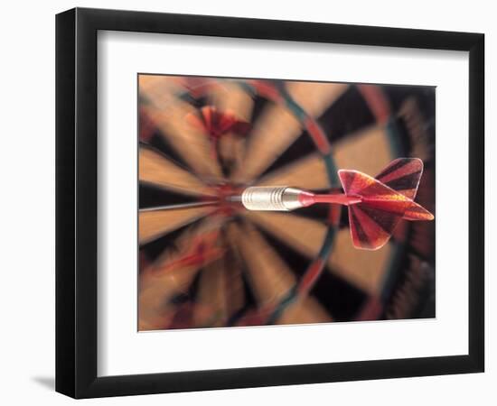 Dart in Bull's Eye on Dart Board-John James Wood-Framed Photographic Print