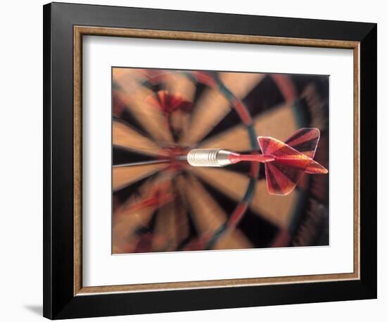 Dart in Bull's Eye on Dart Board-John James Wood-Framed Photographic Print