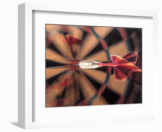 Dart in Bull's Eye on Dart Board-John James Wood-Framed Photographic Print