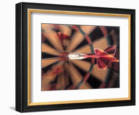 Dart in Bull's Eye on Dart Board-John James Wood-Framed Photographic Print