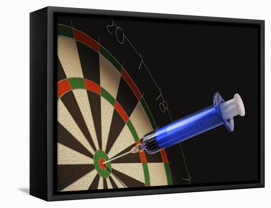 Dartboard with a Medical Syringe in Center Target-null-Framed Stretched Canvas