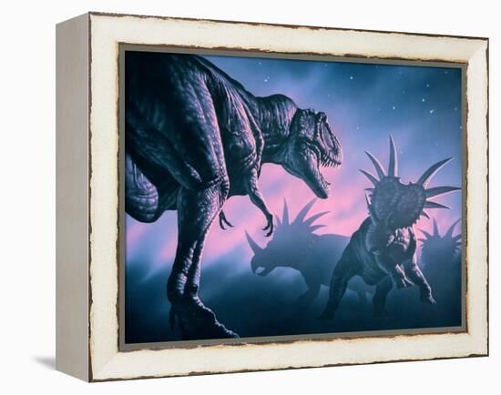 Daspletosaurus Attacking Styracosaurs-Joe Tucciarone-Framed Premier Image Canvas