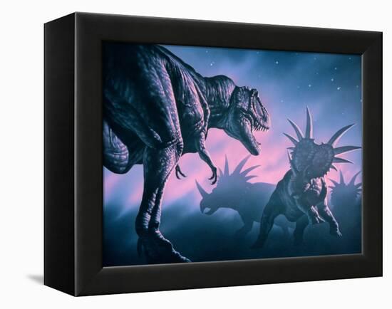 Daspletosaurus Attacking Styracosaurs-Joe Tucciarone-Framed Premier Image Canvas