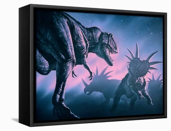 Daspletosaurus Attacking Styracosaurs-Joe Tucciarone-Framed Premier Image Canvas