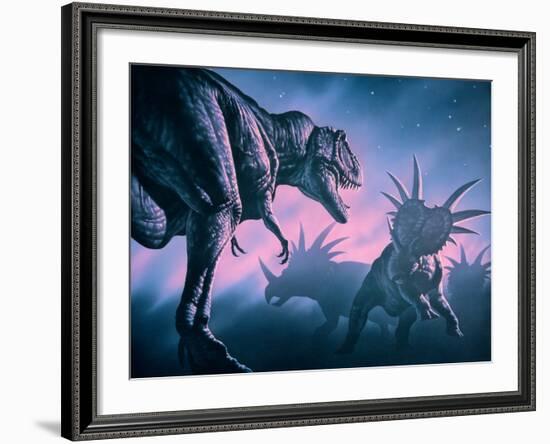 Daspletosaurus Attacking Styracosaurs-Joe Tucciarone-Framed Photographic Print