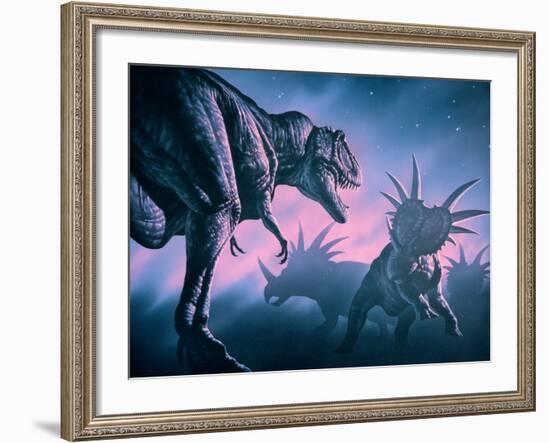 Daspletosaurus Attacking Styracosaurs-Joe Tucciarone-Framed Photographic Print