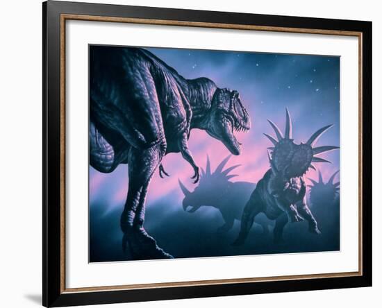 Daspletosaurus Attacking Styracosaurs-Joe Tucciarone-Framed Photographic Print