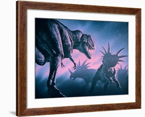 Daspletosaurus Attacking Styracosaurs-Joe Tucciarone-Framed Photographic Print