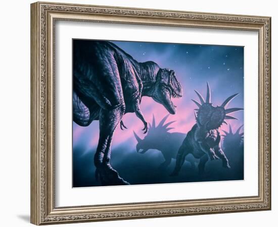 Daspletosaurus Attacking Styracosaurs-Joe Tucciarone-Framed Photographic Print