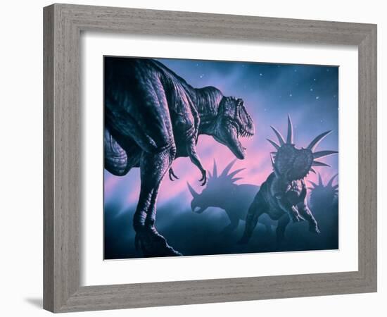 Daspletosaurus Attacking Styracosaurs-Joe Tucciarone-Framed Photographic Print